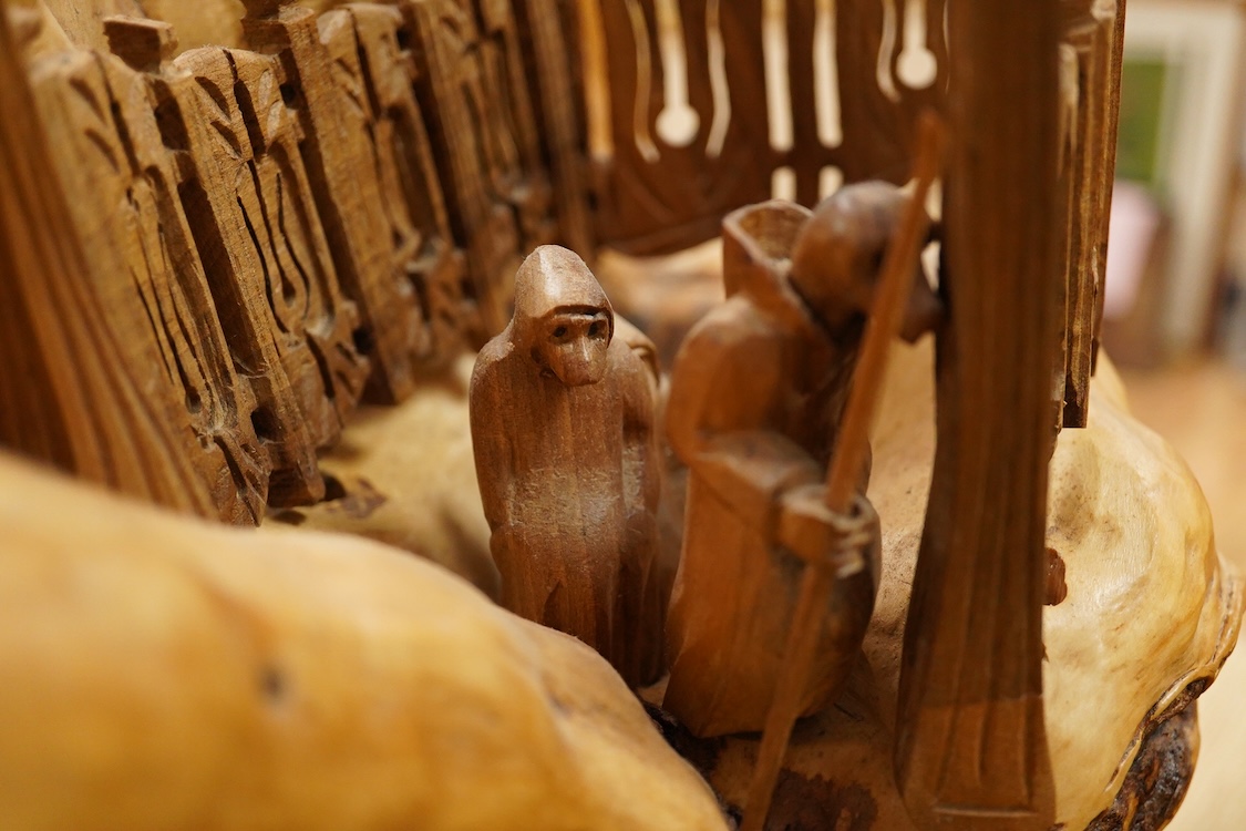 Pierre Decorse (b.1953), a large naturalistically modelled wooden sculpture depicting a French metro station entrance, 43cm high